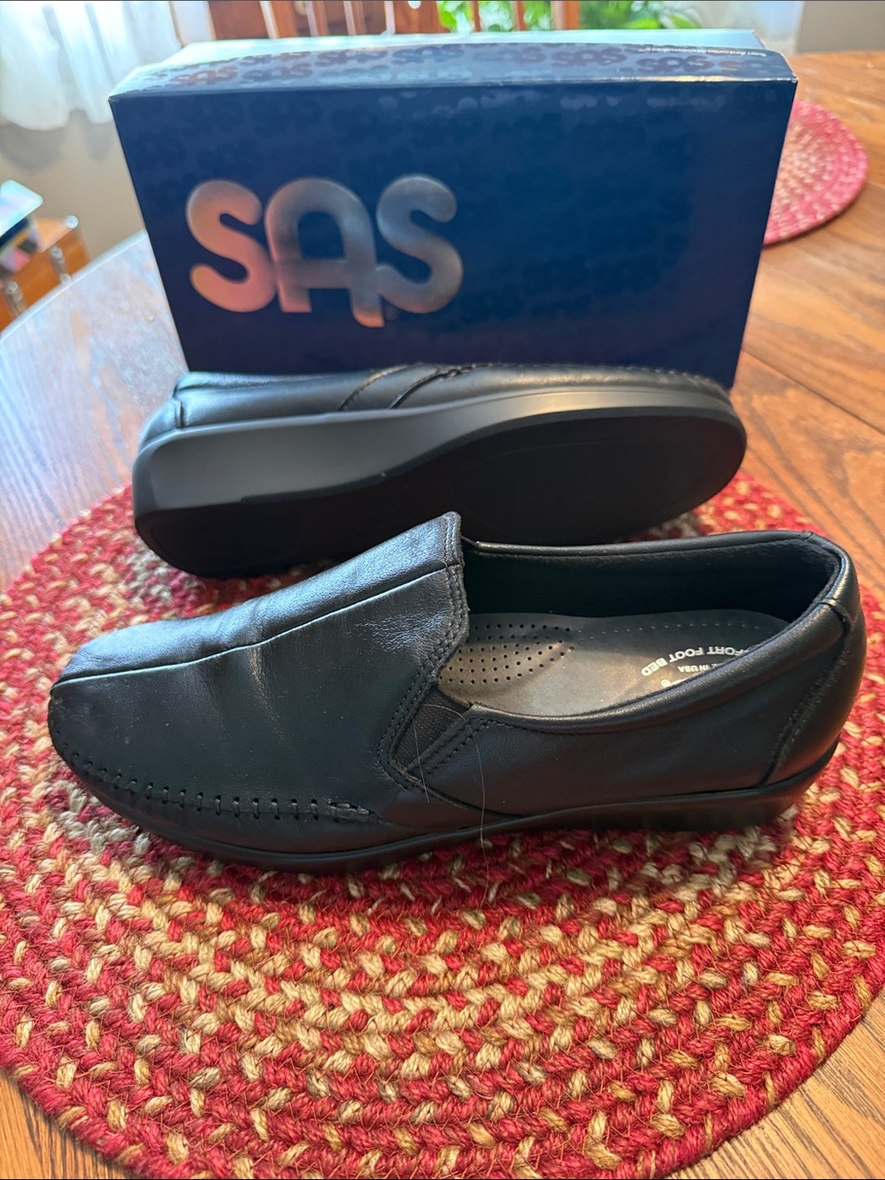 SAS Black Leather Slip-On Women's Loafers